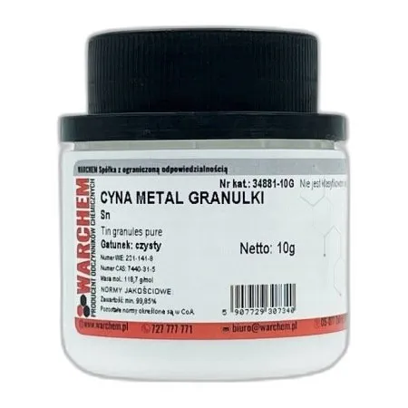 Cyna Metal Granulki - Czysty - 10G — CAS 7440-22-4 — Ag — odczynnik chemiczny